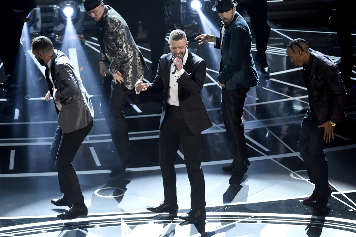 Justin Timberlake performs songs from best original song nominee "Can't Stop the Feeling," from "Trolls" at the Oscars on Sunday, Feb. 26, 2017, at the Dolby Theatre in Los An ...