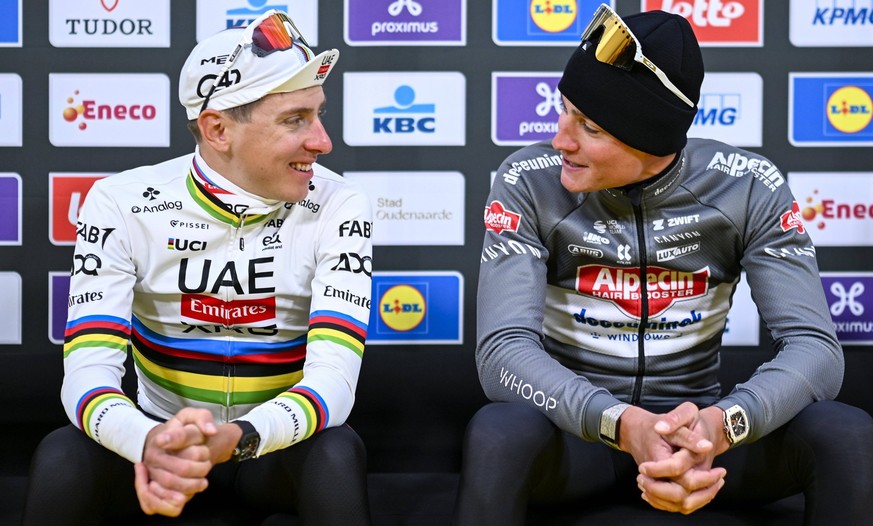 Ronde van Vlaanderen 2025 - Men Elite OUDENAARDE, BELGIUM - APRIL 06 : Van Der Poel Mathieu NED of Alpecin-Deceuninck and Pogacar Tadej SLO of UAE Team Emirates - XRG pictured during the 109th edition ...