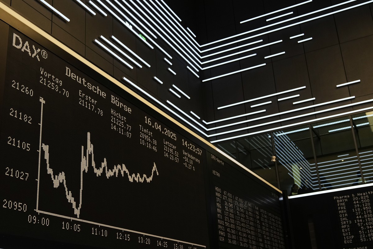 The German stock index, DAX, is pictured at the stock market in Frankfurt, Germany, Wednesday, April 16, 2025. (AP Photo/Matthias Schrader)
Germany Trump Tariffs