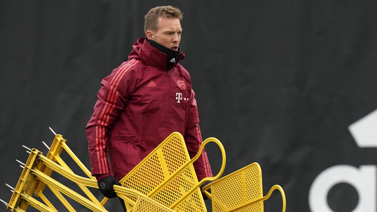 FC Bayern Munich's head coach Julian Nagelsmann arrives for a training session in Munich, Germany, Tuesday, Oct. 19, 2021. Bayern will face Portuguese team Benfica in Lisbon for a Champions Leagu ...