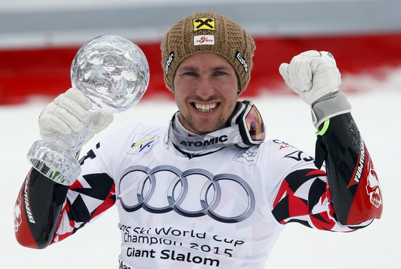 Hirscher mit der kleinen Kugel für die Riesenslalom-Wertung. Morgen kommt die grosse Kugel hinzu – und noch eine zweite kleine, für den Gewinn der Slalom-Wertung?