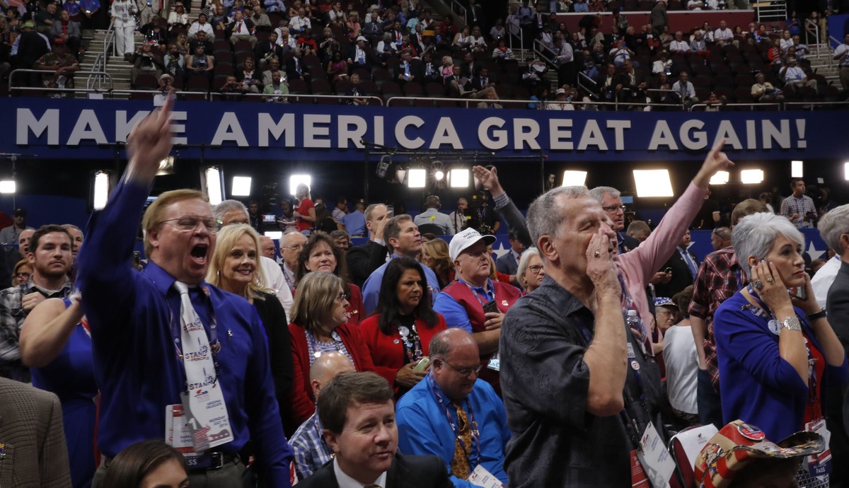 Republican National Convention delegates yell and scream as the Republican National Committee Rules Committee announces that it will not hold a recorded vote on the Rules Committee's Report and r ...