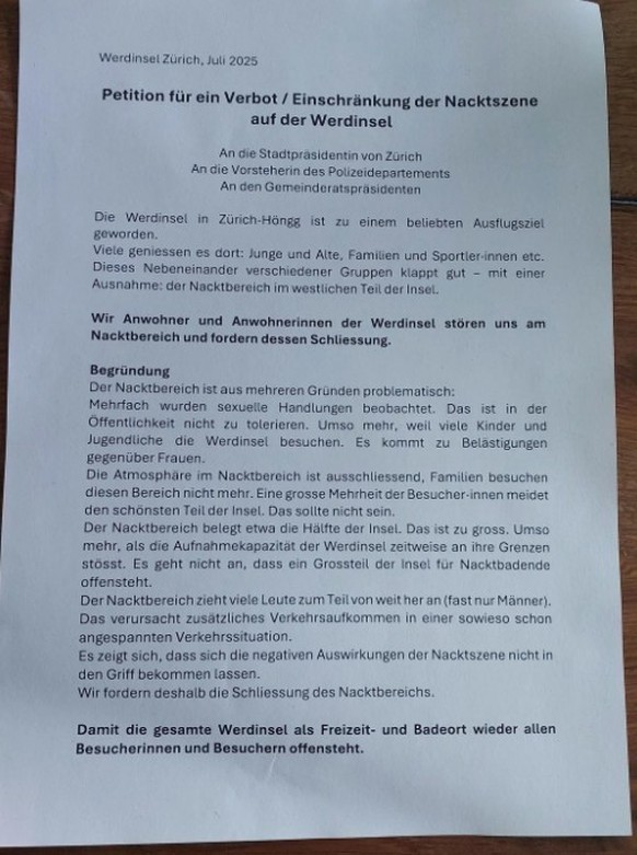 Petition Nacktverbot Werdinsel
