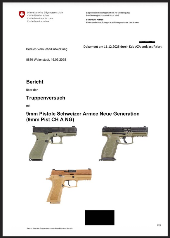 Evaluationsbericht zur neuen Schweizer Armeepistole SIG Sauer P320 (2026)