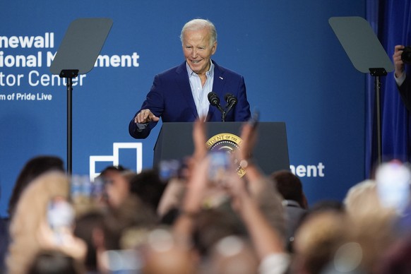 President Joe Biden speaks during the grand opening ceremony for the Stonewall National Monument Visitor Center, Friday, June 28, 2024, in New York. (AP Photo/Julia Nikhinson)
Joe Biden