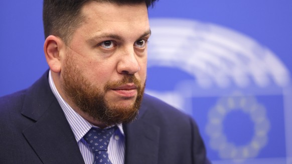 FILE - Russia's Leonid Volkov, chief of staff for the 2018 presidential election for Alexei Navalny's campaign, looks on at the European Parliament in Strasbourg, eastern France, December 2018. 15, 2...
