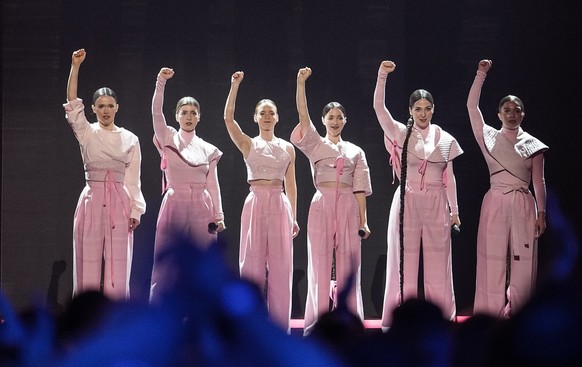 Vesna of the Czech Republic performs during a dress rehearsal for the first semifinal at the Eurovision Song Contest at the M&amp;S Bank Arena in Liverpool, England, Monday, May 8, 2023. (AP Photo/Mar ...