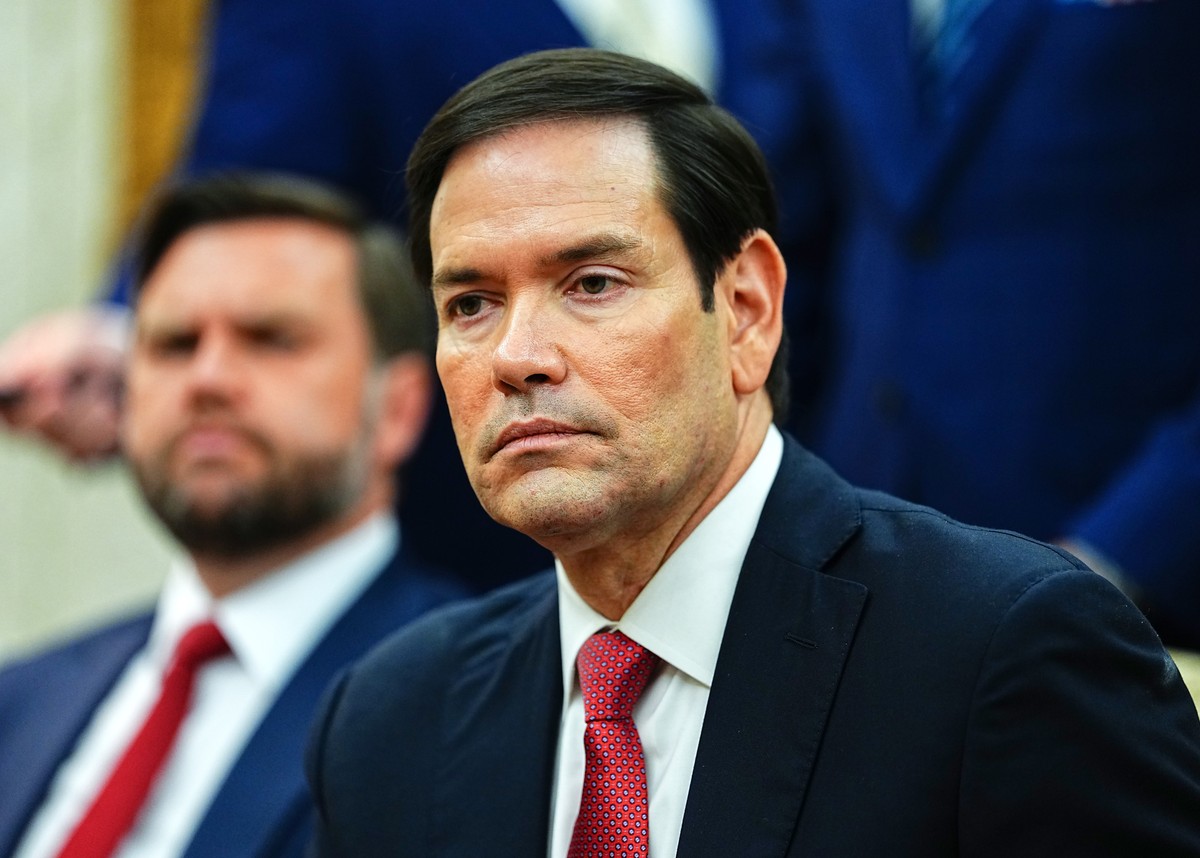 epa12308626 United States Secretary of State Marco Rubio looks on as US President Donald J Trump meets President of Ukraine Volodymyr Zelensky in the Oval Office of the White House in Washington, DC,  ...