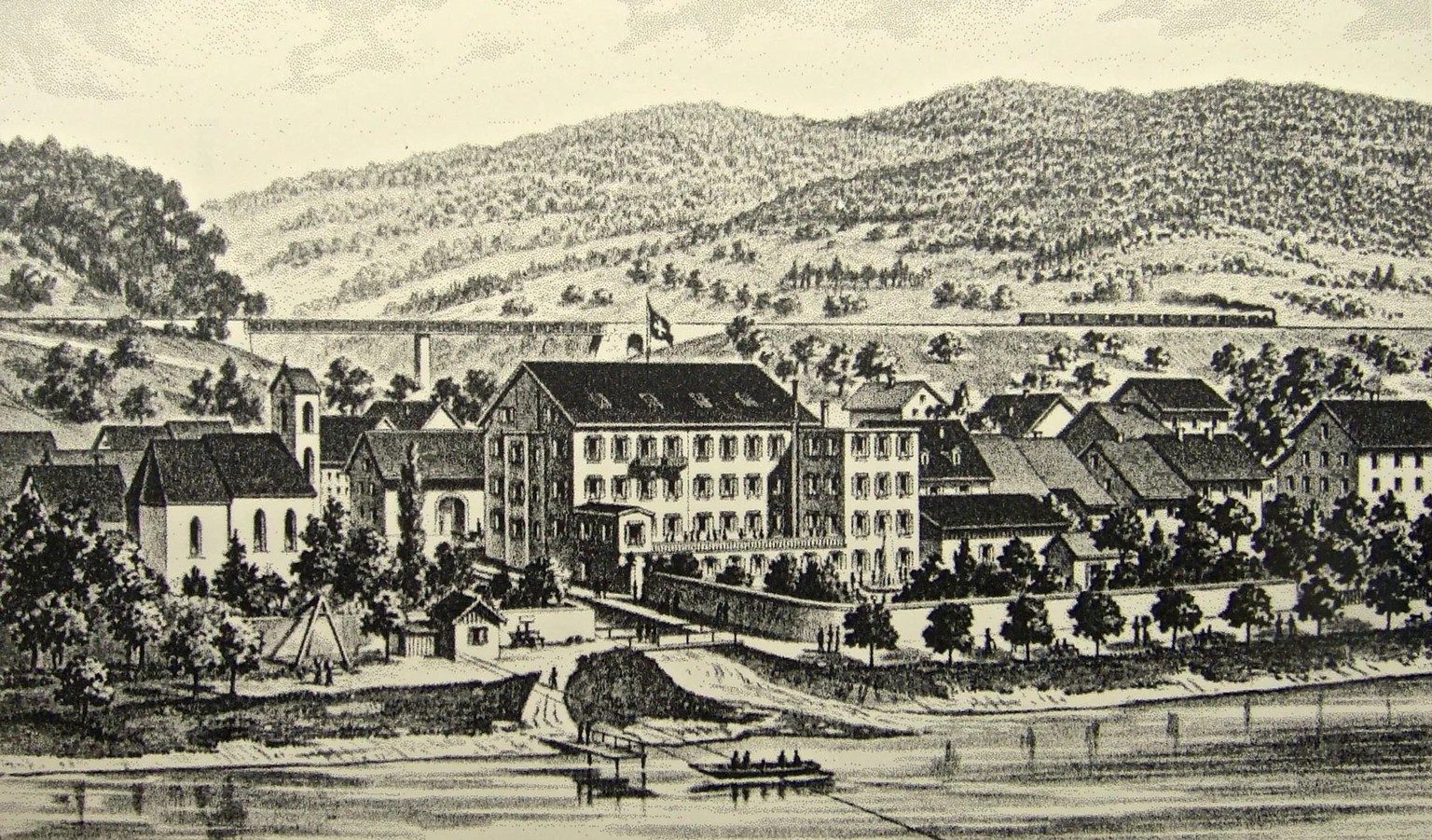 Sicht auf Mumpf und den Gasthof «Sonne» um 1880.
https://commons.wikimedia.org/wiki/File:Solb%C3%A4der_in_Mumpf_-_Solbad_und_Gasthof_Sonne_1880.tif