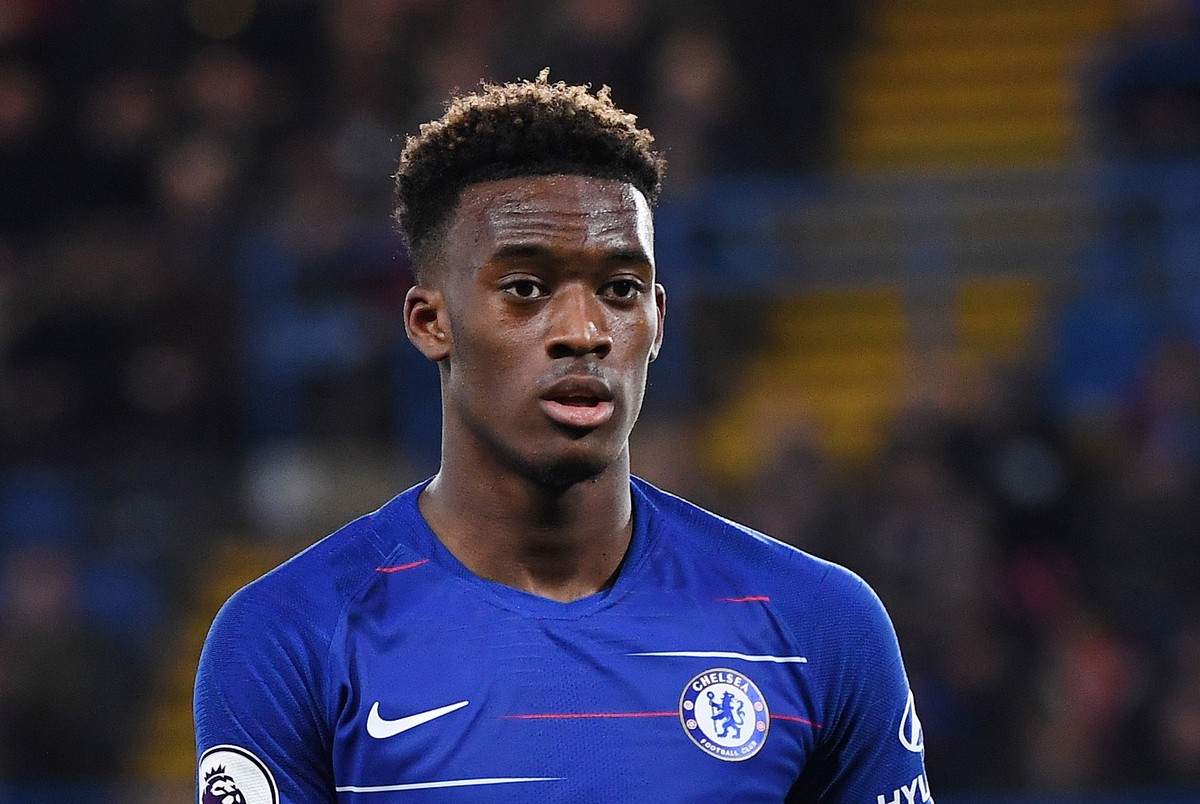 epa07483561 Chelsea's Callum Hudson-Odoi against Brighton during a Premier League soccer match at Stamford Bridge in London, Britain, 03 April 2019. EPA/ANDY RAIN EDITORIAL USE ONLY. No use with  ...