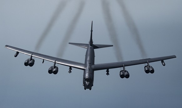 FILE - In this May 21, 2019 photo provided by the U.S. Air Force, a U.S. B-52H Stratofortress, prepares to fly over Southwest Asia. Two American bomber aircraft have flown over a swath of the Middle E ...