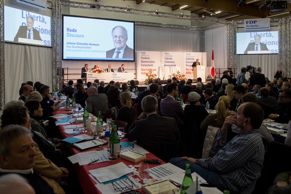 Bundesrat Johann Schneider-Ammann spricht an der DV der FDP in Lugano.