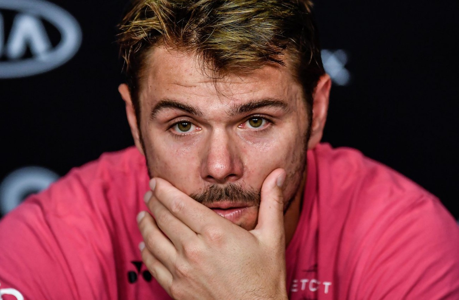 epa05752041 Stan Wawrinka of Switzerland reacts during a press conference after loosing against Roger Federer of Switzerland in their Men&#039;s Singles semifinal match at the Australian Open Grand Sl ...