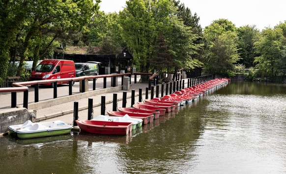 Boats are moored ready for customers as Faarup Sommerland theme park prepares for opening day on upcoming Friday, near Blokhus in Jutland, Denmark, Thursday June 4, 2020. Denmark continues releasing s ...