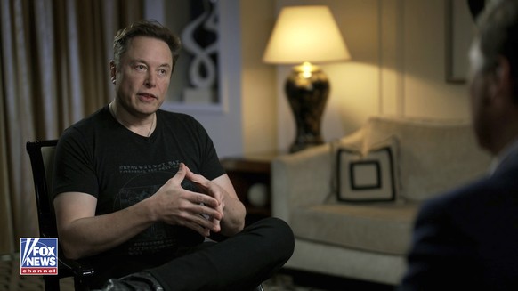 In this image released by FOX News, Elon Musk gestures as he is interviewed by FOX News host Tucker Carlson on Thursday, April 13, 2023. The billionaire Twitter owner told Carlson in a segment aired M ...