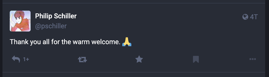 In einem seiner ersten Toots (Postings) bedankte sich der Apple-Topmanager für den herzlichen Empfang. Inzwischen hat sein Mastodon-Profil 19'000 Follower.