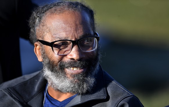 Kevin Strickland, 62, managed a smile while talking to the media after his release from prison, Tuesday, Nov. 23, 2021, in Cameron, Mo. Strickland, who was jailed for more than 40 years for three murd ...