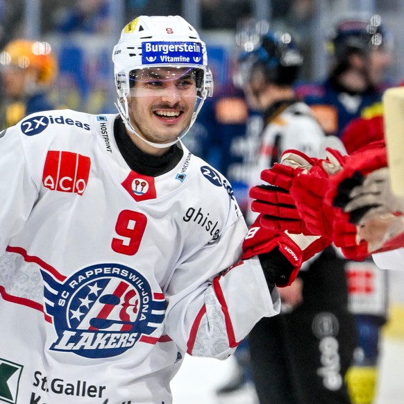 Mika Henauer (SCRJ) celebrate his goal, during the regular season National League game between HC Ambri Piotta and SC Rapperswil-Jona Lakers at the ice stadium Gottardo Arena, Switzerland, November 22 ...