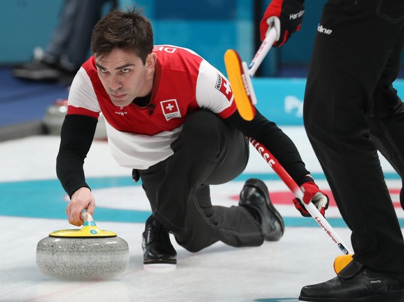 epa06532431 Peter De Cruz of Switzerland in action during Men&#039;s Round Robin Session Switzerland against Japan inside the Gangneung Curling Centre at the PyeongChang Winter Olympic Games 2018, in  ...