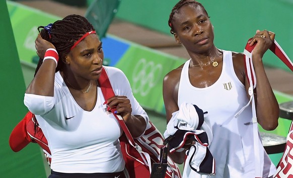 2016 Rio Olympics - Tennis - Preliminary - Women&#039;s Doubles First Round - Olympic Tennis Centre - Rio de Janeiro, Brazil - 07/08/2016. Serena Williams (USA) of USA and Venus Williams (USA) of USA  ...