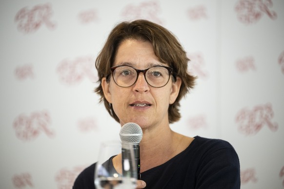 Tatjana Haenni, Direktorin Frauenfussball SFV, spricht an einer Medienkonferenz zum Kickoff &quot;Kandidatur UEFA Women�s EURO 2022&quot;, aufgenommen am Mittwoch, 14. September 2022 in Zuerich. (KEYS ...