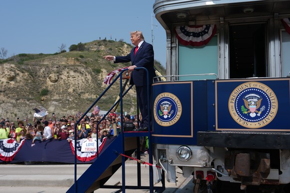 President Donald Trump arrives on the Freedom 250 train, Wednesday, July 1, 2026, in Medora, N.D., for the opening of the Theodore Roosevelt President Library. (AP Photo/Julia Demaree Nikhinson)
Ameri ...
