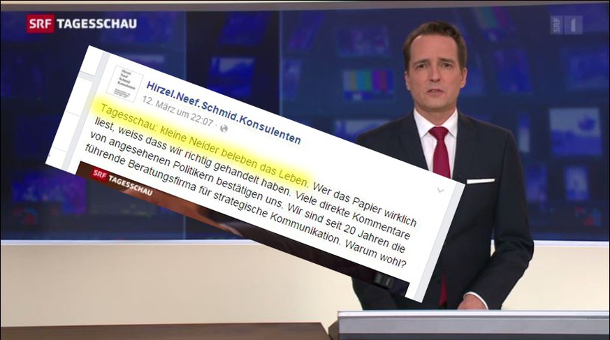 «Kleine Neider», schreiben die Lobbyisten zur «Tagesschau» auf Facebook: Sieht so «führende strategische Kommunikation» aus?&nbsp;