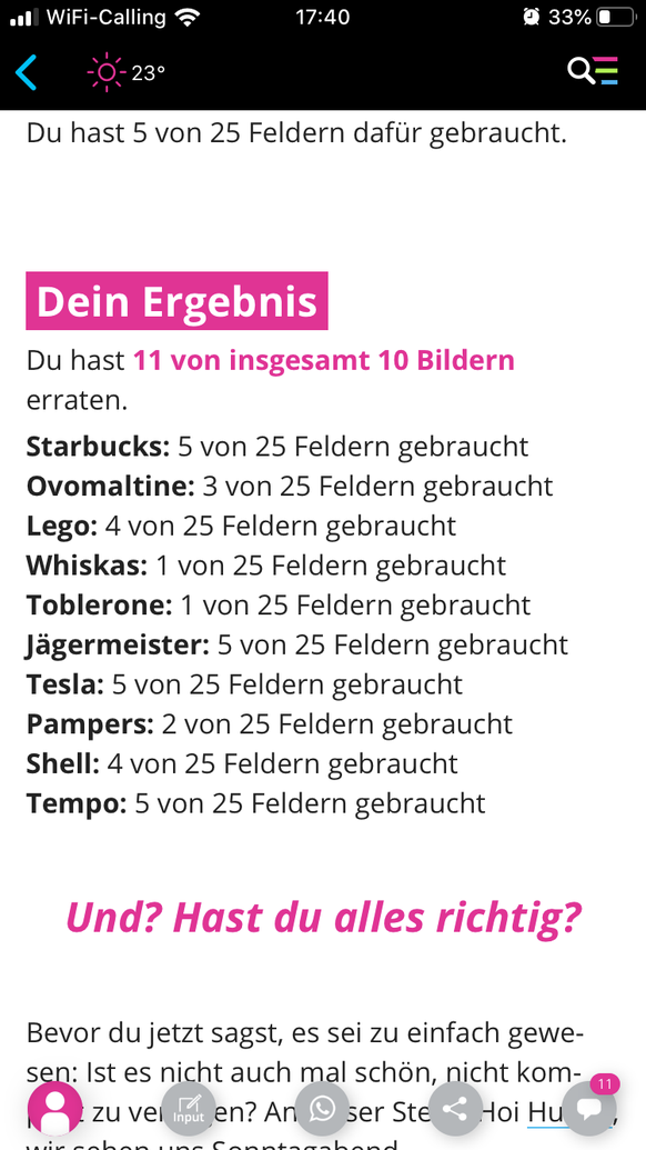 Runde 3! Erkennst du alle 10 Logos hinter den Feldern?
11 von 10? Hattet ihr schon zu viel Feierabendbier?ð¤£