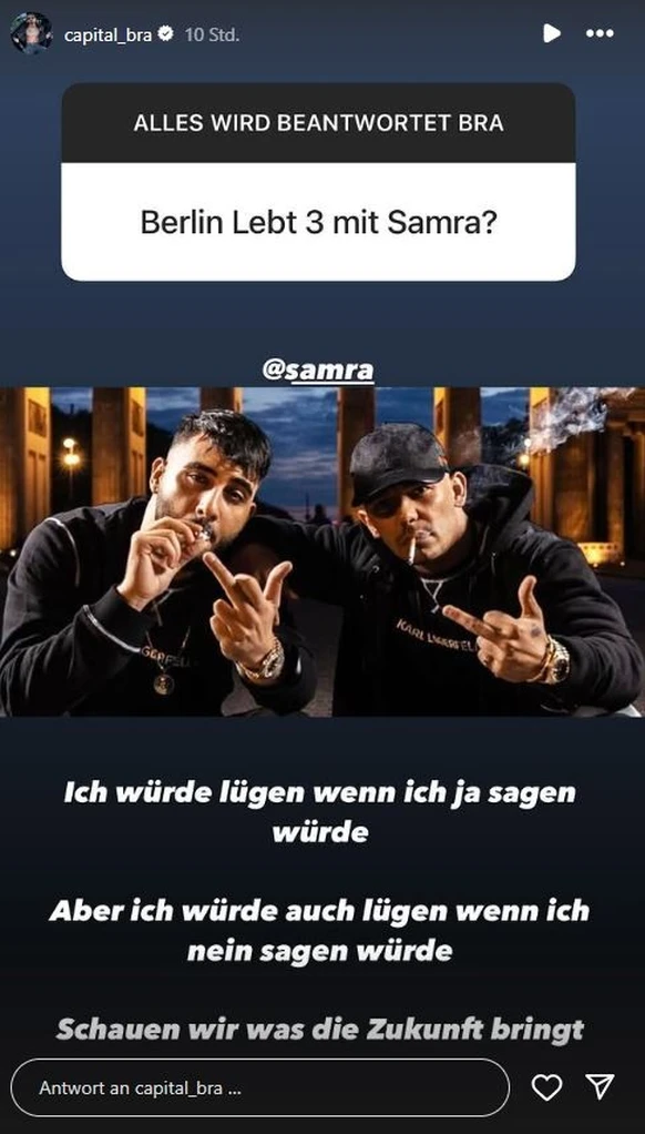 Capital Bra gibt keine konkrete Antwort auf seine musikalischen Pläne mit Samra.