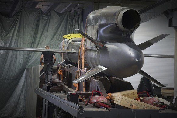 Workers inspect Flamingo missiles a Fire Point's secret factory in Ukraine on Thursday, Aug. 14, 2025. (AP Photo/Efrem Lukatsky)
Ukraine Drone Factory