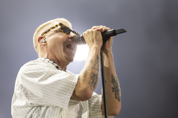 American singer Macklemore performs on the main stage, during the 48th edition of the Paleo Festival, in Nyon, Switzerland, Tuesday, July 22, 2025. The Paleo is an open-air music festival in the weste ...