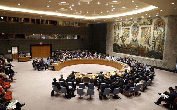 epa07051521 The UN Security Council meets on the sidelines of the 73rd session of the General Assembly of the United Nations at United Nations Headquarters in New York, New York, USA, 27 September 201 ...