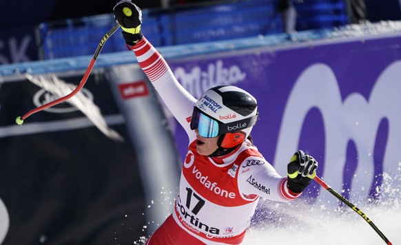 Austria&#039;s Ramona Siebenhofer reacts after completing an alpine ski, women&#039;s World Cup downhill in Cortina D&#039;Ampezzo, Italy, Friday, Jan. 18, 2019. (AP Photo/Giovanni Auletta)