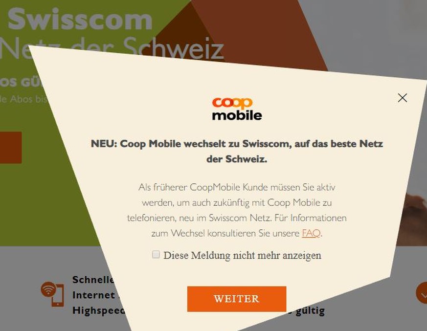 «Coop Mobile wechselt zu Swisscom, auf das beste Netz der Schweiz.»