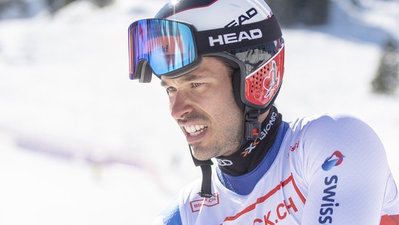 Gilles Roulin nach der Herren Abfahrt an der Alpinen Ski Schweizermeisterschaft vom Donnerstag, 21. Maerz 2019 auf der Franz Heinzer Piste auf dem Stoos. (KEYSTONE/Urs Flueeler)