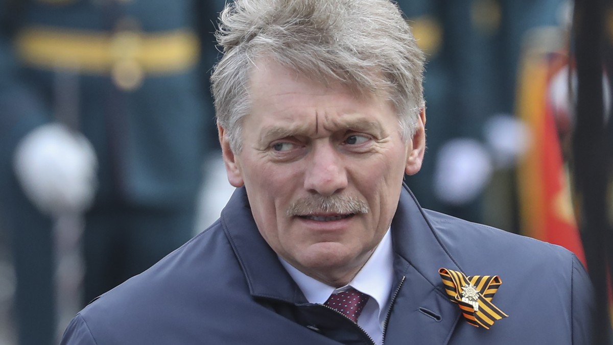 epa09935519 Kremlin spokesman Dmitry Peskov during the Victory Day military parade on the Red Square in Moscow, Russia, 09 May 2022. Russia marks Victory Day, Nazi Germany's unconditional surrend ...