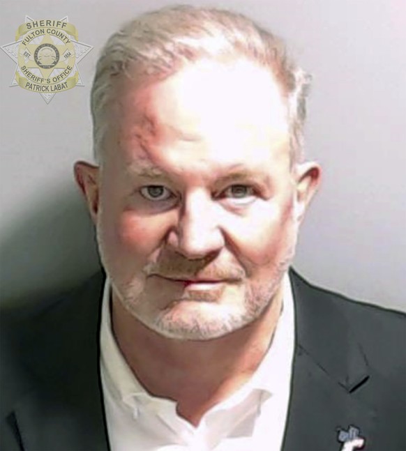 This booking photo provided by the Fulton County Sheriff&#039;s Office shows Scott Hall on Tuesday, Aug. 22, 2023. The bail bondsman, who was accused of participating in a breach of election equipment ...
