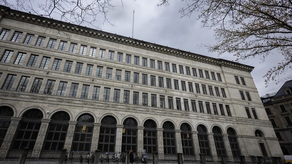 The facade of the Swiss National Bank in Zurich, Switzerland, is seen on Thursday, March 21, 2024. (KEYSTONE/Michael Buholzer).