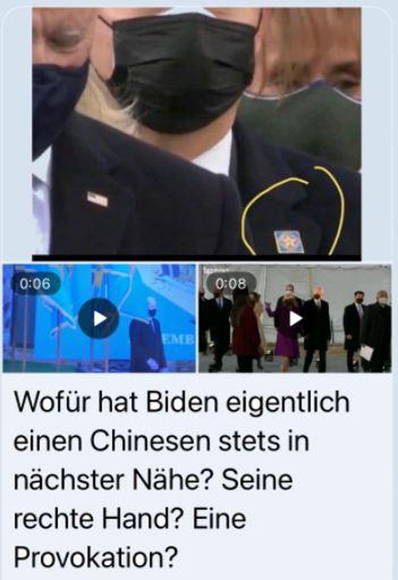 &quot;Chinese in nächster Nähe&quot;: Vielfach geteiltes Posting vom Wochenanfang in einem Telegram-Kanal.