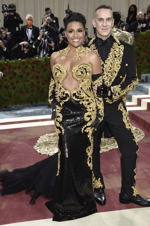 Ariana DeBose, left, and Jeremy Scott attend The Metropolitan Museum of Art&#039;s Costume Institute benefit gala celebrating the opening of the &quot;In America: An Anthology of Fashion&quot; exhibit ...