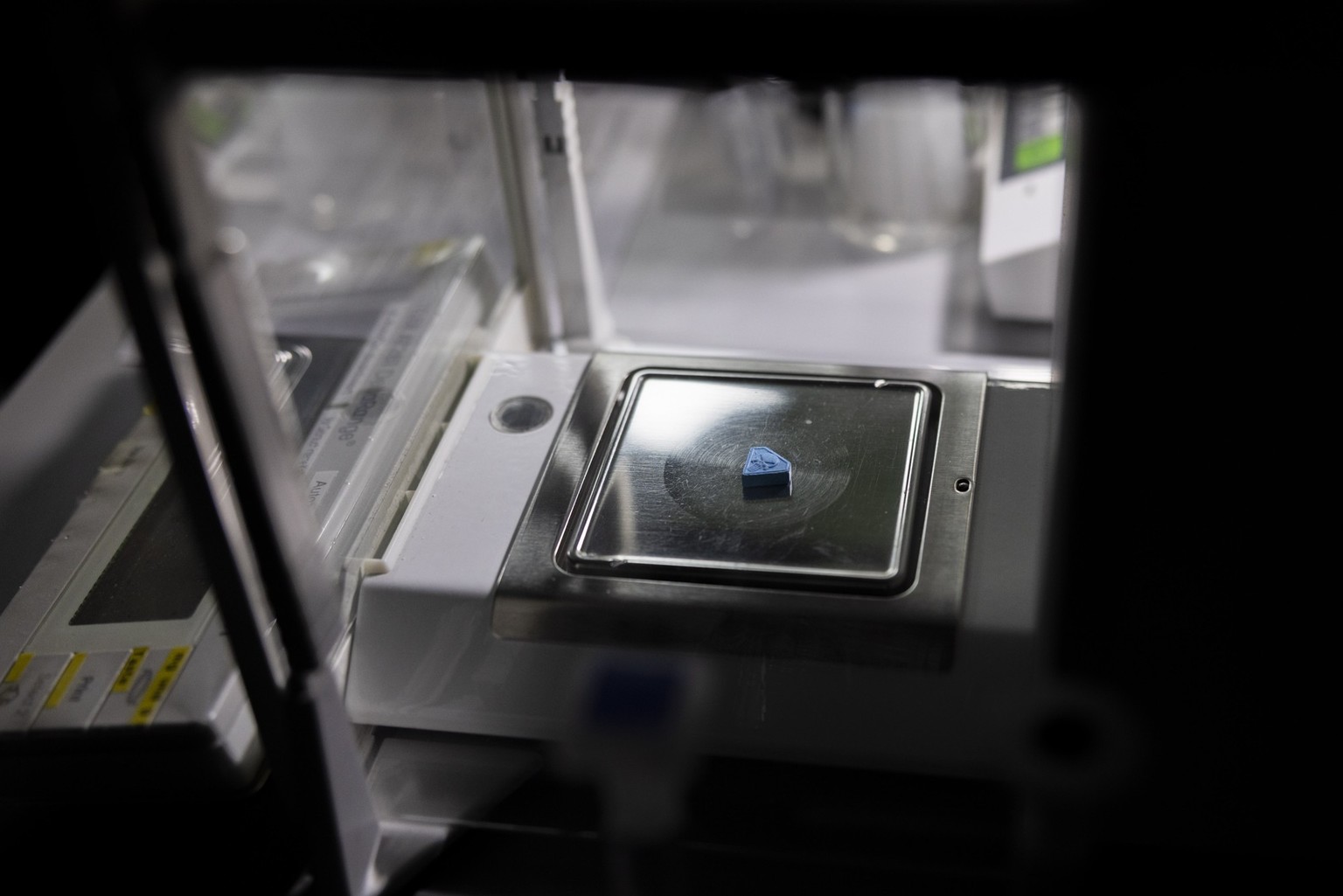 A MDMA-pill is checked at the Saferparty-Lab, during the 30th Street Parade in the city center of Zurich, Switzerland, Saturday, August 12, 2023. The annual dance music event Street Parade runs this y ...