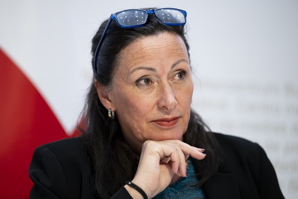 Vizekanzlerin Nicole Lamon, Bundesratssprecherin an einer Medienkonferenz ueber die Eckwerte fuer eine Revision des Postgesetzes, am Mittwoch, 13. August 2025, im Medienzentrum Bundeshaus in Bern. (KE ...