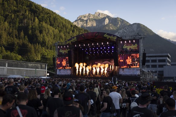 German metal band Heaven Shall Burn performs on the main stage at the Greenfield Openair Festival, Friday, June 10, 2022, in Interlaken, Switzerland. (KEYSTONE/Peter Klaunzer)