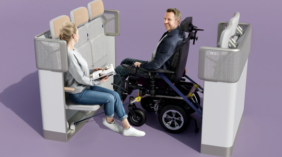 Vorerst nur ein Konzept auf dem Papier: Eine Airbus-Kabine, in der Menschen in ihrem eigenen Rollstuhl reisen können.