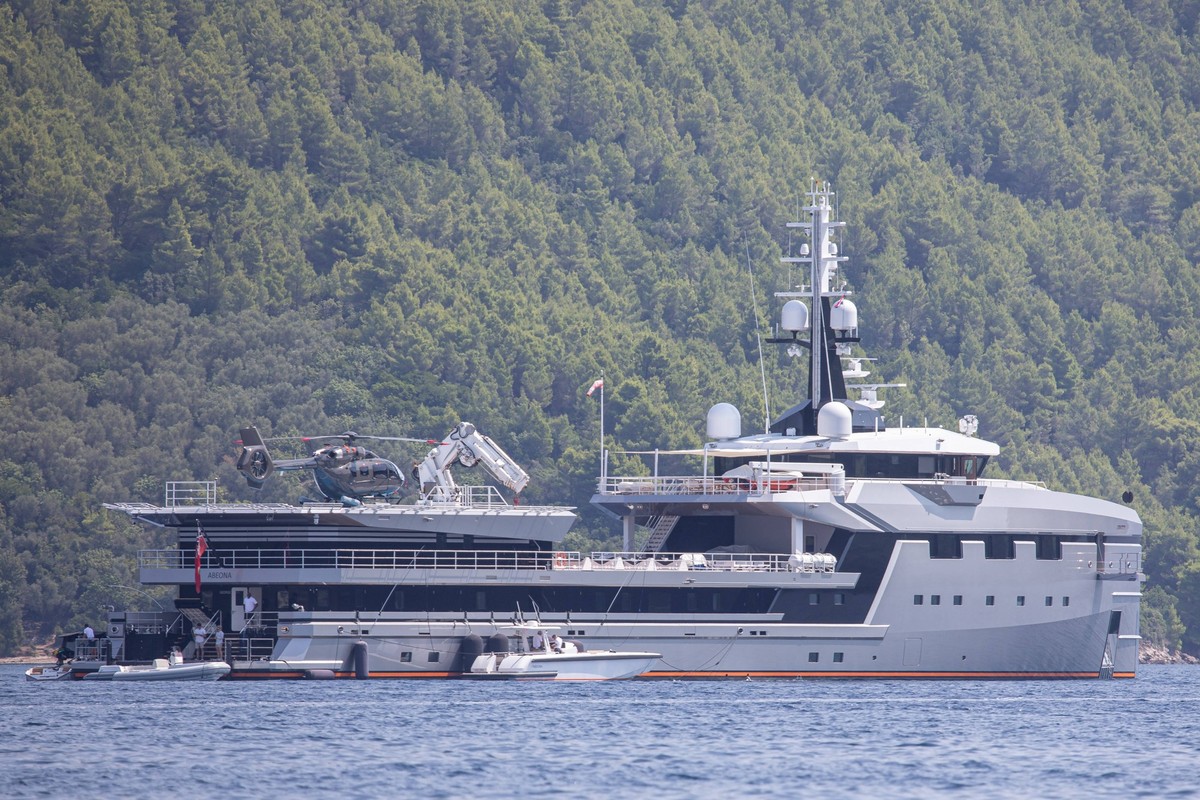 Jeff Bezos yachts in Croatia Aboena motor yacht is seen near Dubrovnik, Croatia on August 17, 2023. Abeona with overall length of 75.25 m is owned by Jeff Bezos who currently holidaying in Croatia. Gr ...