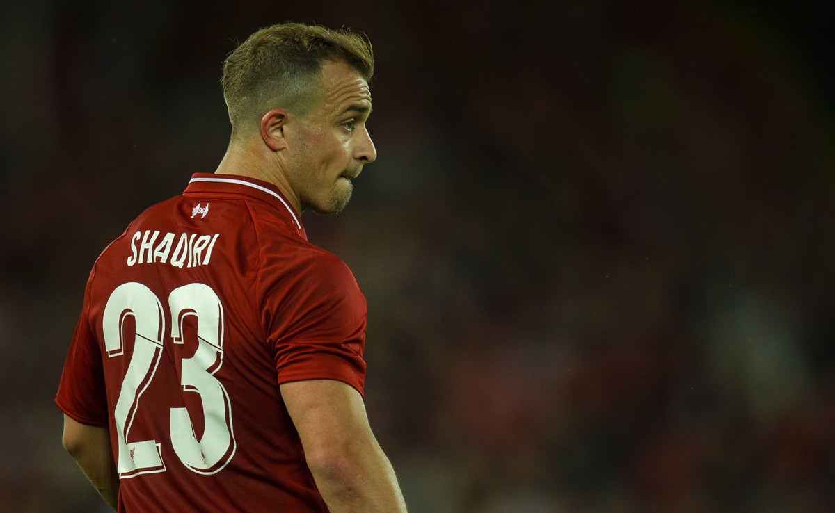 epa06934056 Liverpool's Xherdan Shaqiri during a friendly soccer match between Liverpool and Torino held at Anfield , Liverpool, Britain, 07 August 2018. EPA/PETER POWELL