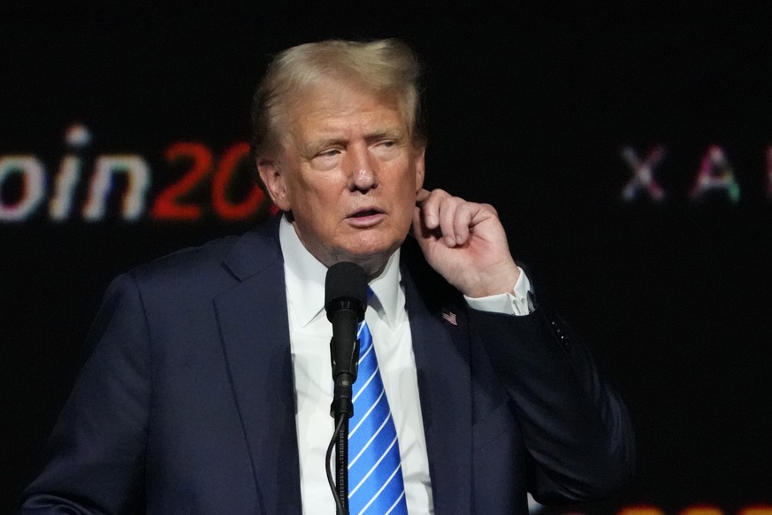 Republican presidential candidate former President Donald Trump speaks at the Bitcoin 2024 Conference Saturday, July 27, 2024, in Nashville, Tenn. (AP Photo/Mark Humphrey)