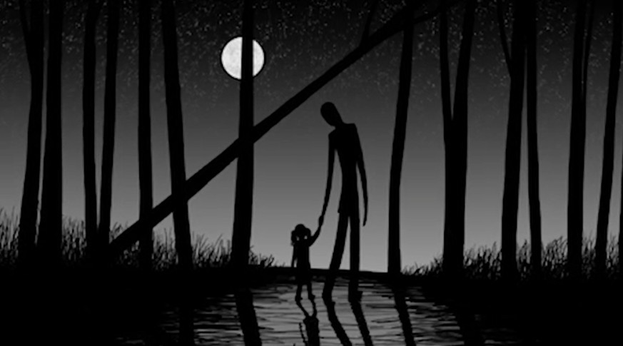 This image released by HBO shows a drawing of the urban mythical character Slenderman holding a child&#039;s hand from the documentary, &quot;Beware the Slenderman,&quot; airing Monday at 10 p.m. EST  ...