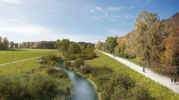 Kurven statt gerade Linie: So sieht die geplante Revitalisierung der Glatt entlang des Flughafens Zürich aus. Im Winter 2027 sollten die Arbeiten beendet sein.