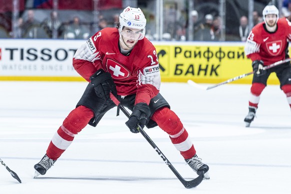 Switzerland&#039;s Nico Hischier during the game between Czech Republic and Switzerland, at the IIHF 2019 World Ice Hockey Championships, at the Ondrej Nepela Arena in Bratislava, Slovakia, on Thusday ...